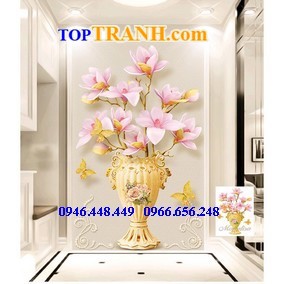 Tranh gắn đá bình hoa khoe sắc